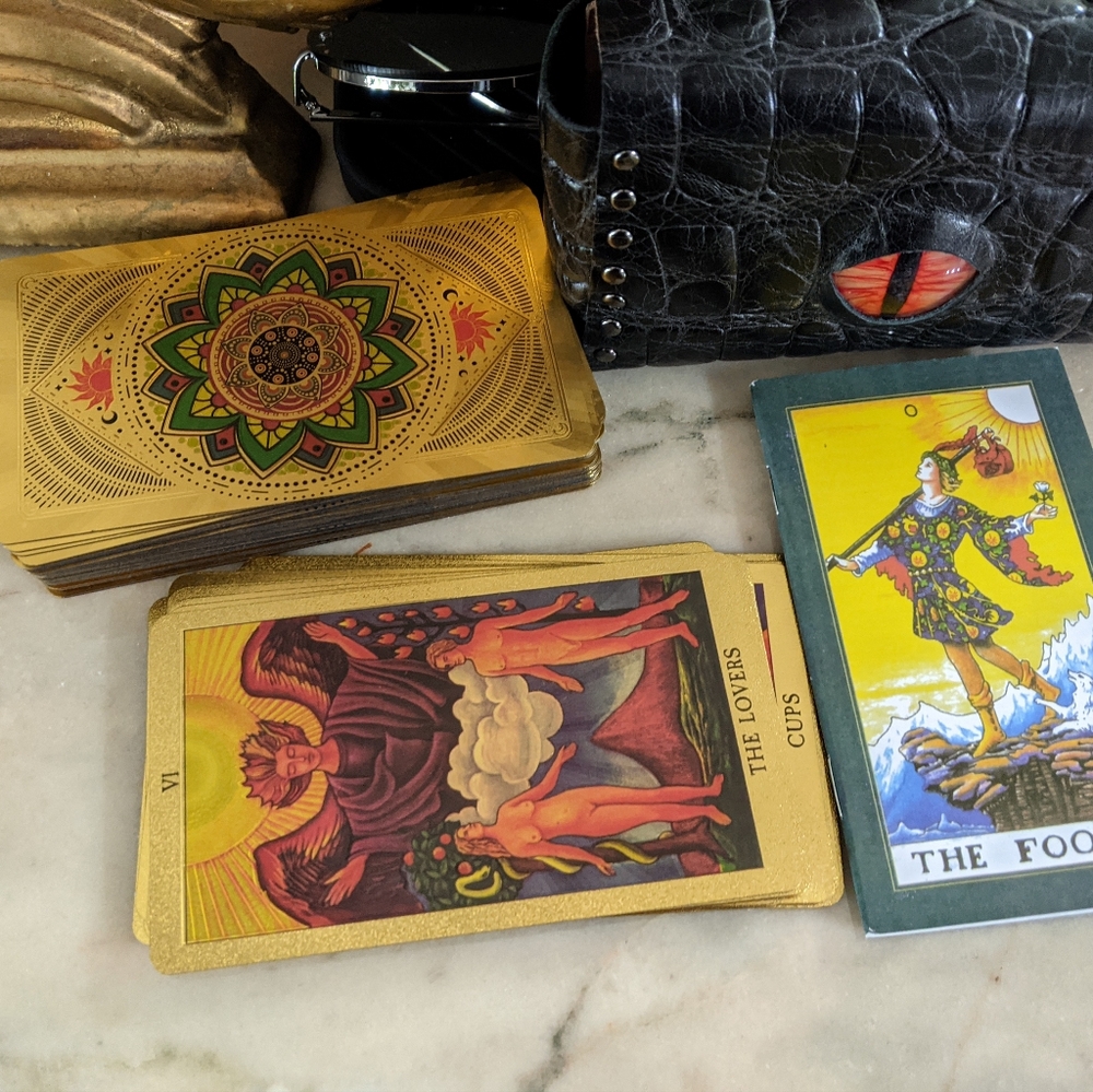 Handmade leather tarot card case / holder with Gold Foil Tarot cards Included